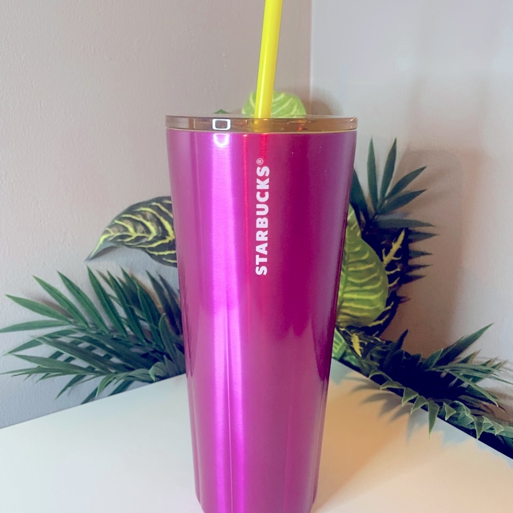 🌟Starbucks Summer Stainless Steel Petunia Pink Cold Cup Tumbler, Yellow Straw